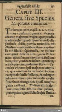 Caput III. Genera sive Species Maioranae enumerat