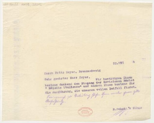 Brief an Fritz Meyer : 22.07.1914