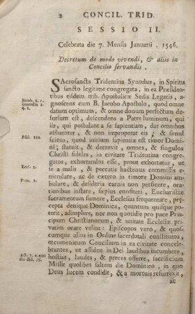 Sessio II. Celebrata die 7. Mensis Januarii. 1546. Decretum de modo vivendi, & aliis in Concilio servandis.