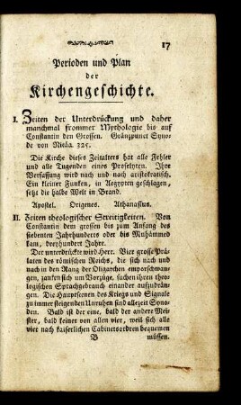 Perioden und Plan der Kirchengeschichte.