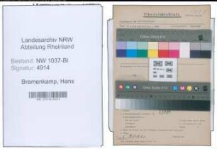 Entnazifizierung Hans Bremenkamp , geb. 02.08.1910 (Angestellter)
