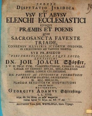 Disputatio juridica de usu et abusu elenchi eccles. eiusque praemiis et poenis