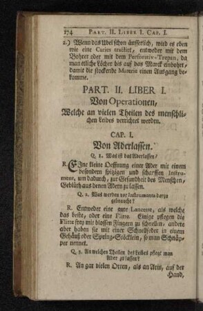 Liber I. Von Operationen, Welche an vielen Theilen des menschlichen Leibes verrichtet werden.