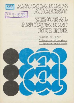Nr. 1777: Allgemeine Literatur- u. Sprachwissenschaft