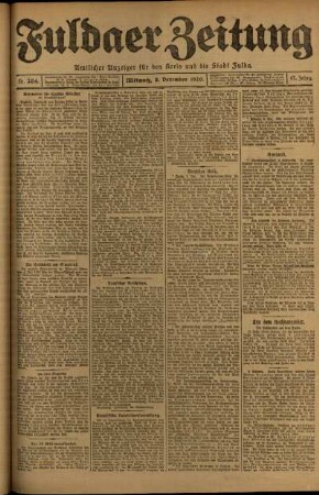 Erste Ausgabe vom Mittwoch, den 08. Dezember 1920.