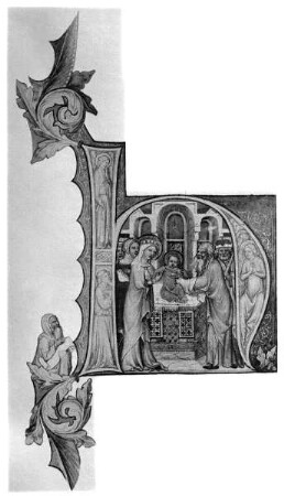 Liber Viaticus des Johannes von Neumarkt — Initiale H mit der Darstellung Christi im Tempel, Folio 209