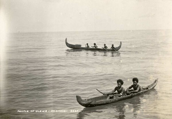 "Men in their canoes."