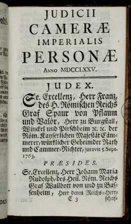 Judicii Cameræ Imperialis Personæ Anno MDCCLXXV.