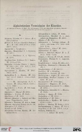 Alphabetisches Verzeichniss der Künstler