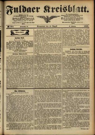 Erste Ausgabe vom Samstag, den 13. August 1910.