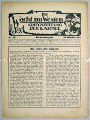Kriegszeitung der 1. Armee "Die Wacht im Westen" mit Auszügen aus einer Rede von Kaiser Wilhelm II. in Sofia