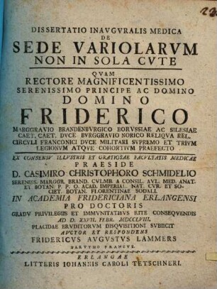 Dissertatio inauguralis medica de sede variolarum non in sola cute