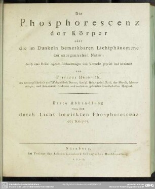 1: Abhandlung von der durch Licht bewirkten Phosphorescenz der Körper