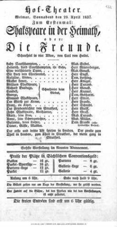 Shakspeare in der Heimath, oder: Die Freunde