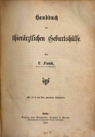 Handbuch der thierärztlichen Geburtshülfe