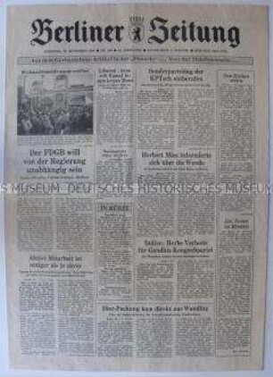 Tageszeitung "Berliner Zeitung" zur "Wende" in der DDR