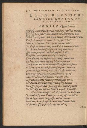 Eliae Reusneri Leorini Contra Furores Turcicos Oratio ...