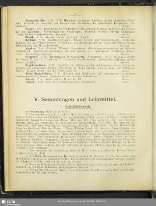 V. Sammlungen und Lehrmittel