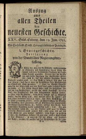 XXV. Stük. Coburg, den 19. Jun. 1751.