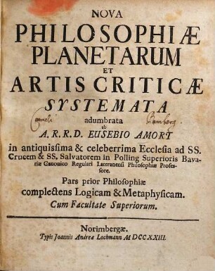Nova Philosophiae Planetarum Et Artis Criticae Systemata