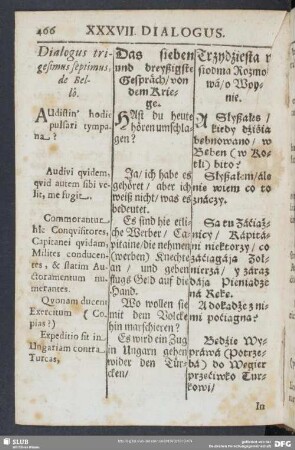 Dialogus trigesimus septimus, de Bello