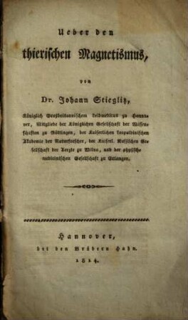 Ueber den thierischen Magnetismus