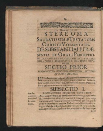 Subsectio I. Fundamentum Genuinum Constituit.
