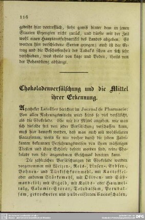 Chokoladenverfälschung und die Mittel ihrer Erkennung