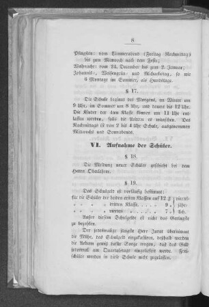 VI. Aufnahme der Schüler.