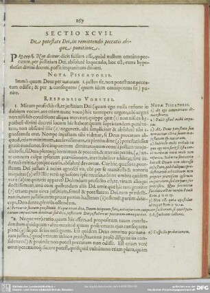 Sectio XCVII. De potestate Dei, in remittendis peccatis absq[ue] punitione