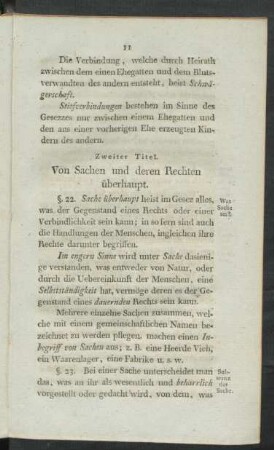 Zweiter Titel. Von Sachen und deren Rechten überhaupt