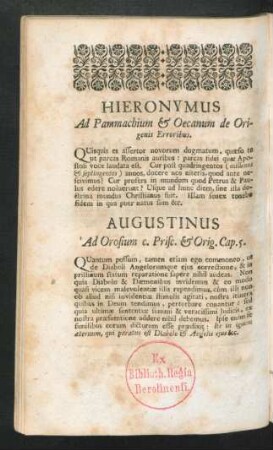Hieronymus Ad Pammachium & Oecanum de Origenis Erroribus