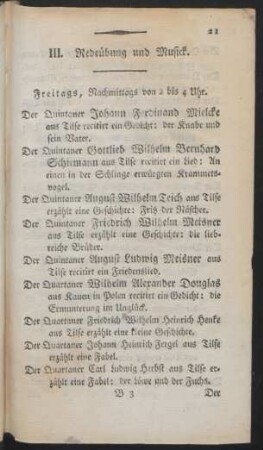 III. Redeübung und Musick