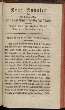 Fünf und vierzigstes Stück. Den 8ten November 1815.