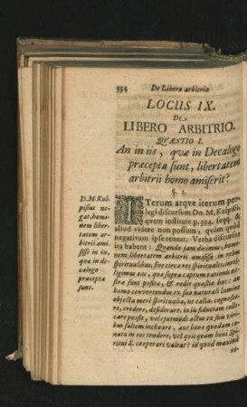 Locus IX. De Libero Arbitrio.