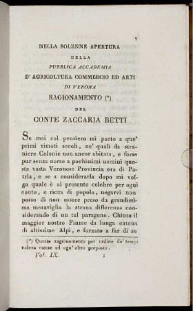 Nella solenne apertura della pubblica Accademia d'Agricoltura, Commercio ed Arti di Verona Ragionamento