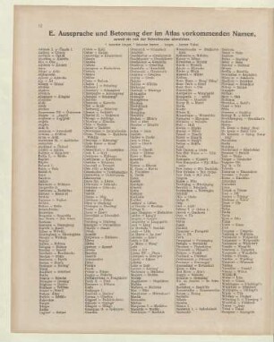 E. Aussprache und Betonung der im Atlas vorkommenden Namen, soweit sie von der Schreibweise abweichen