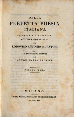 Della perfetta poesia Italiana. 1 (1821)