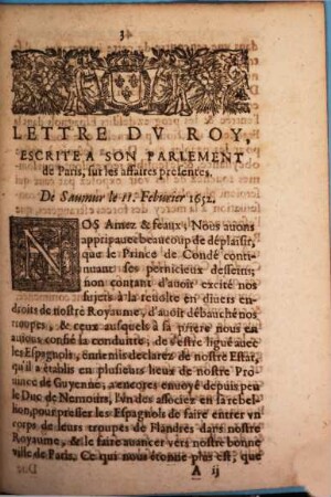 Lettre du Roy, escrite à son parlement à Paris, sur les affaires présentes