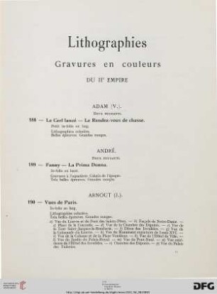 Lithographies. Gravures en couleurs du IIe Empire (Nr. 188-216)
