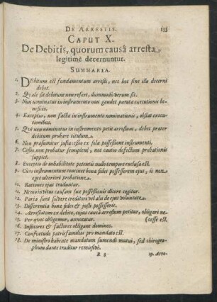 Caput X. De Debitis, quorum causa arresta legitime decernuntur