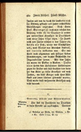 V. Gewerbe, Künste und Wissenschaften.