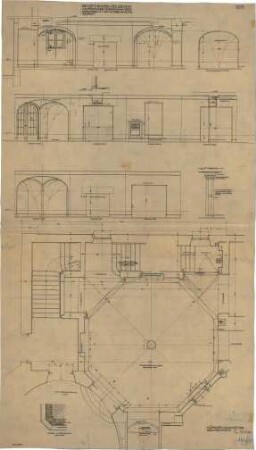 Fischer, Theodor; Heilbronn; Stadt-Theater - Achteckiger Vorraum EG (Grundriss, Ansichten,Schnitt, Detail)