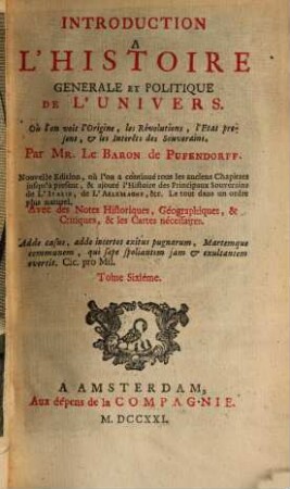 Introduction à l'Histoire générale et politique de l'Univers, 6