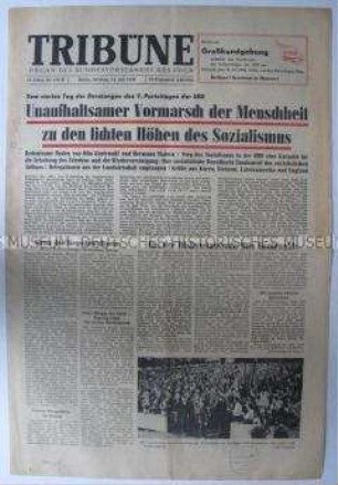 Tageszeitung des FDGB "Tribüne" zum V. Parteitag der SED