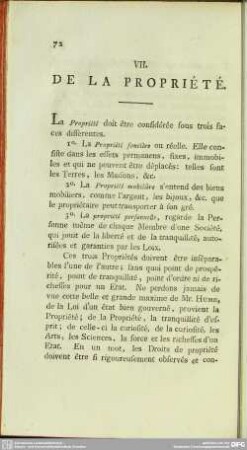 VII. De La Propriété