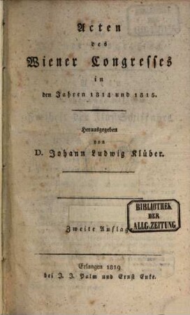 Acten des Wiener Congresses in den Jahren 1814 und 1815, [3]