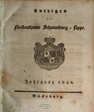 Anzeigen des Fürstenthums Schaumburg-Lippe. 1848, 1848