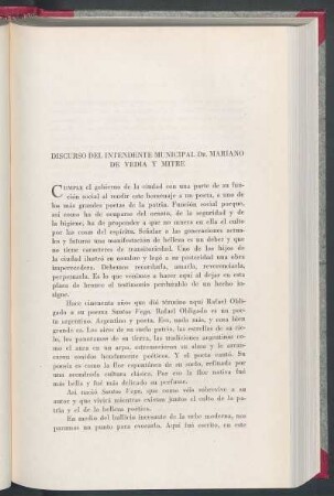 Discurso del intendente municipal Dr. Mariano de Vedia y Mitre