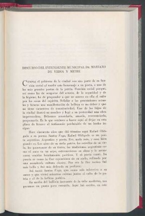 Discurso del intendente municipal Dr. Mariano de Vedia y Mitre